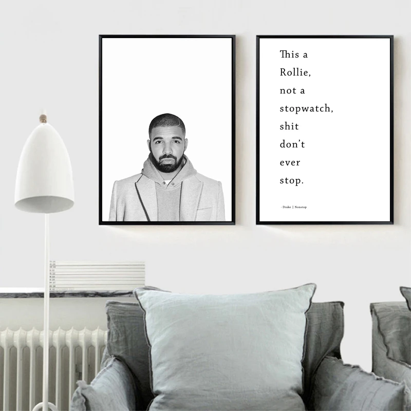 Drake Poster хип хоп Wall Art Холст печать non Stop текст картина с цитатами черно белая