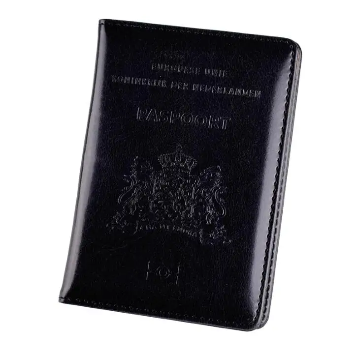 Black Обложка для паспорта для Нидерландов, кожаный чехол для мужчин и женщин, кошелек для кредитных карт - Цвет: Black