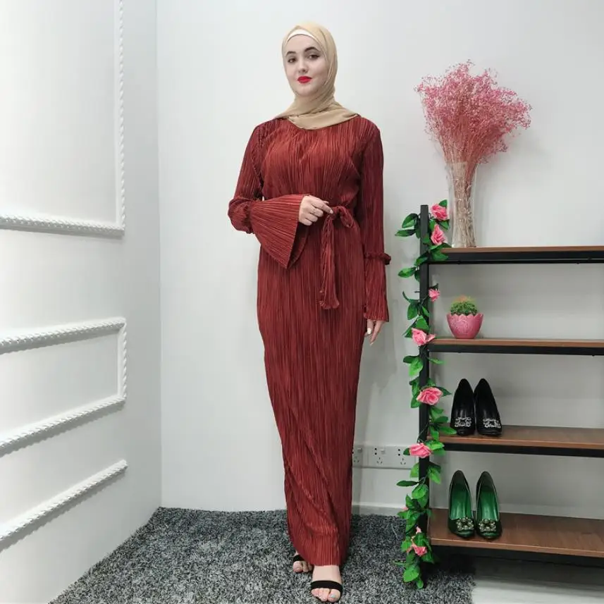 Модные Стрейчевые мусульманские плиссированные халаты abayas Musulmane Дубаи с