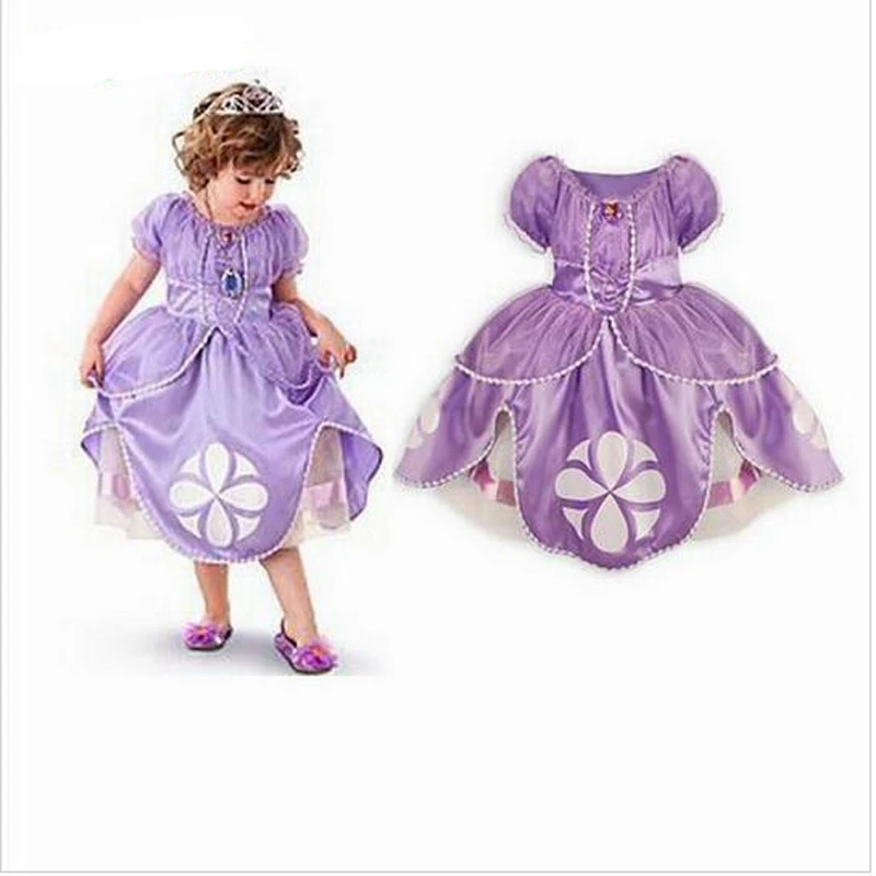 Коллекция 2017 года нарядное платье одежда для маленьких девочек фиолетовое