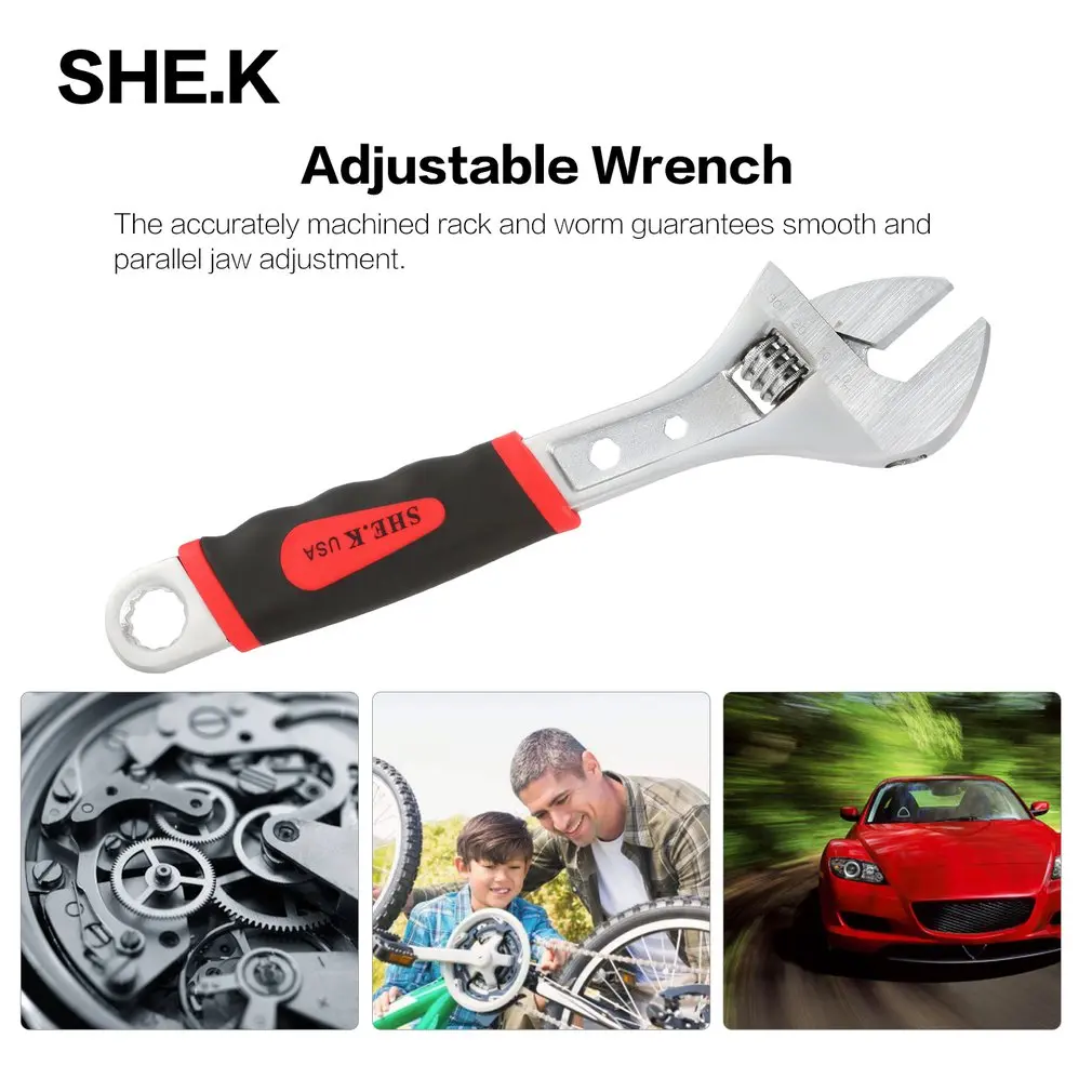 SHE.K 10&quot Ratchet Wrench Steel Hand Tool Repairing Spanner Adjustable Torque Household Combination For Nuts Bolts with Scale |