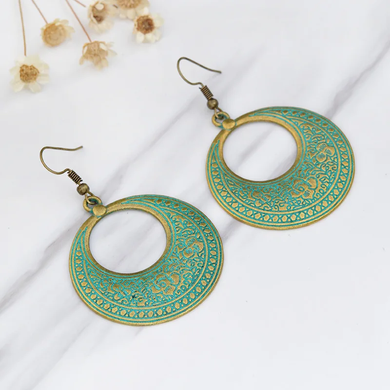 Retro Bronze Engraved Alloy Earrings In Bohemian Style | Украшения и аксессуары