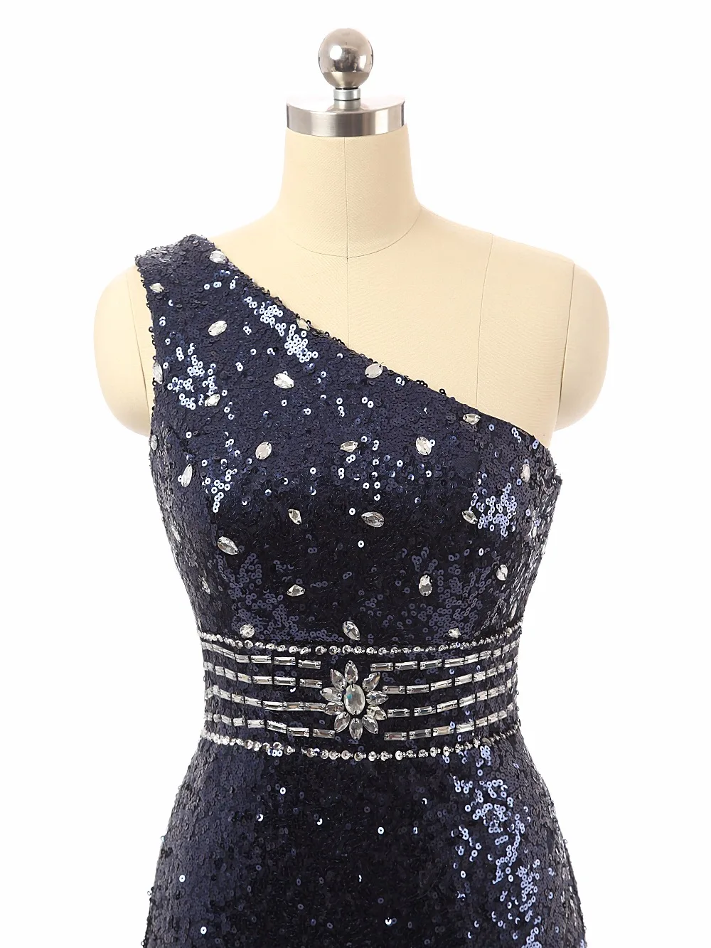 New Beautiful Navy Blue Evening Dresses 2018 Beading Belt Sexy Cut Back Prom Party Gown Sequins Dress | Свадьбы и торжества