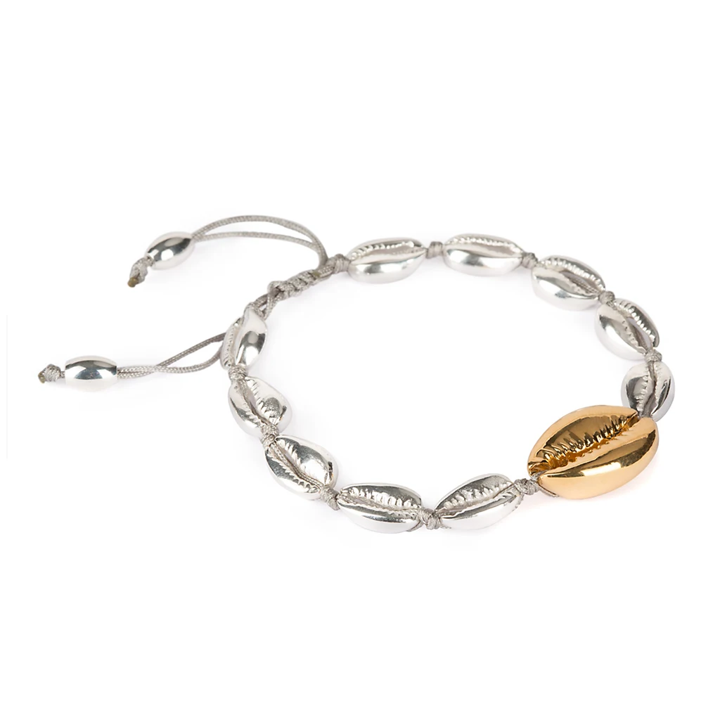 Gold H Necklace Модные горячие Cowrie Большие Морские ювелирные изделия из раковин браслеты для женщин Нежный золотистый цвет оболочки легко сочетаются браслет ручной работы для женщин - Окраска металла: Gold H Necklace