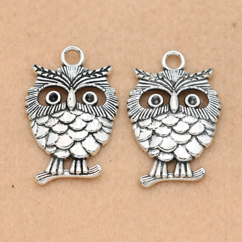 

KJjewel Tibetan Silver Plated Owl Charms Pendants Jewelry DIY Findings Jewelry Making Bracelet Accessories 33x24mm