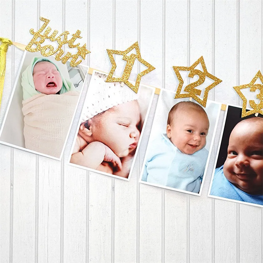 1 Набор 12 месяцев Новорожденный ребенок фото плакат с зажимом Baby Shower