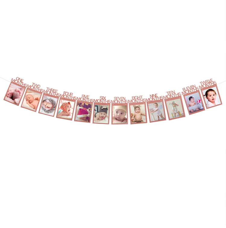 Pink QIFU 12 месяцы фоторамка баннер Baby Shower, с надписью "Bride To Be" Diy Фотоальбом флаги и баннеры Пол раскрыть подарок аксессуары для фотостудии - Цвет: Pink