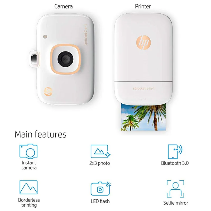 Hp звездочки 2-в-1 Портативный фотопринтер& Фотоаппарат моментальной печати для 5*7,6 см(2x3-inch) липкий покрытием цинк Фотобумага
