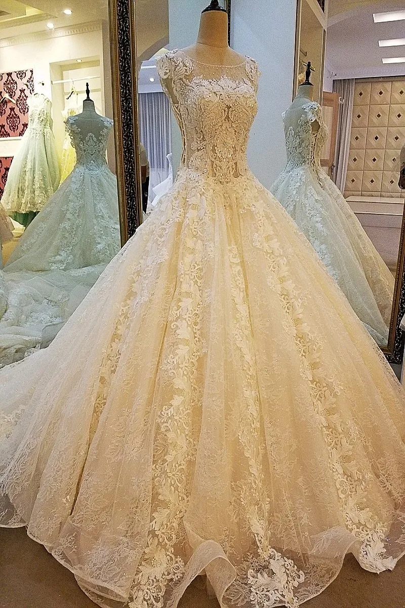 Vestidos De Noiva Lace Wedding Dresses 2017 New Sleeveless Scoop Neck Appliques Ribbon Ball Gown Robe Mariage Bridal Dress | Свадьбы и