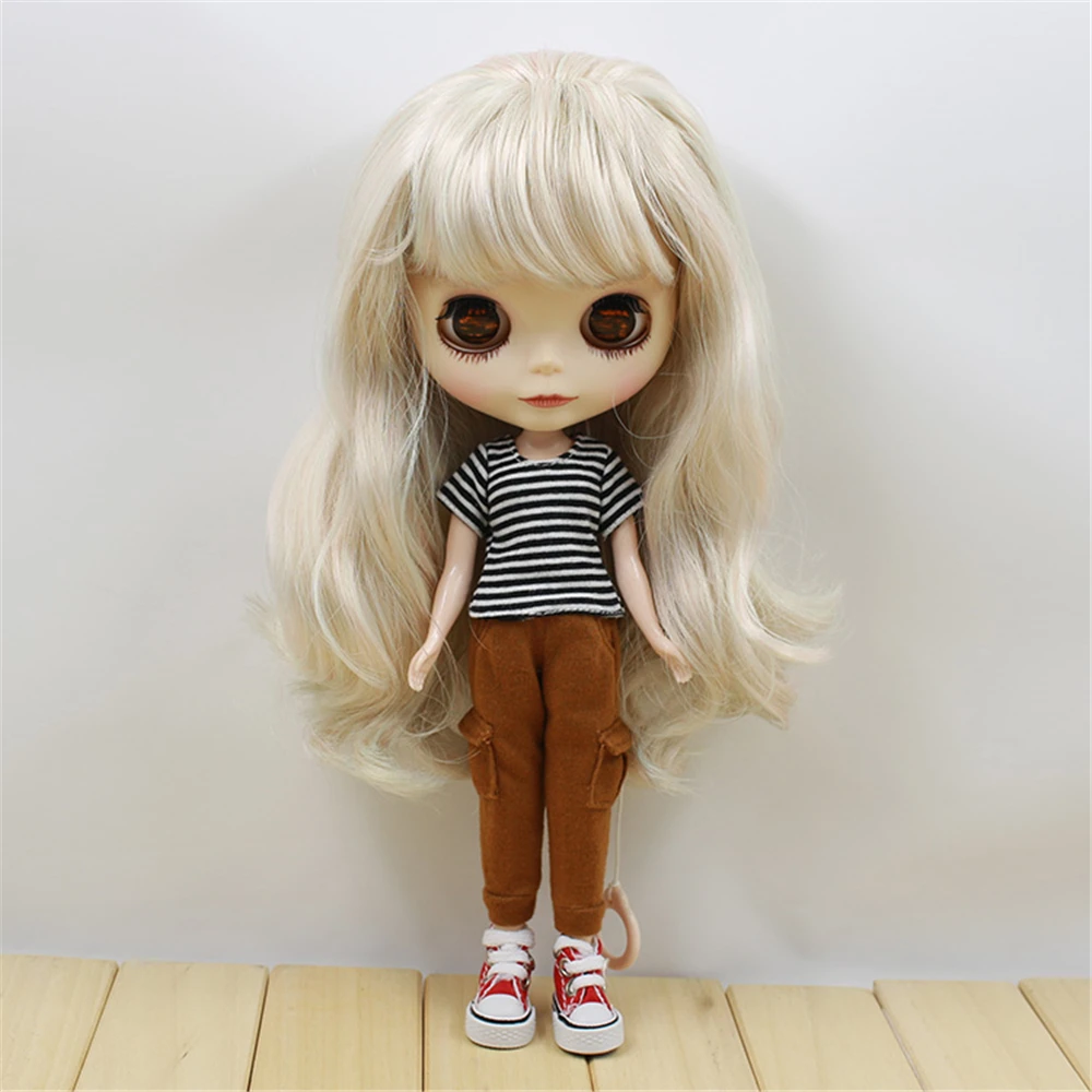 Одежда для 1/6 кукол Blyth коричневые брюки и черно-белая рубашка в полоску | Игрушки