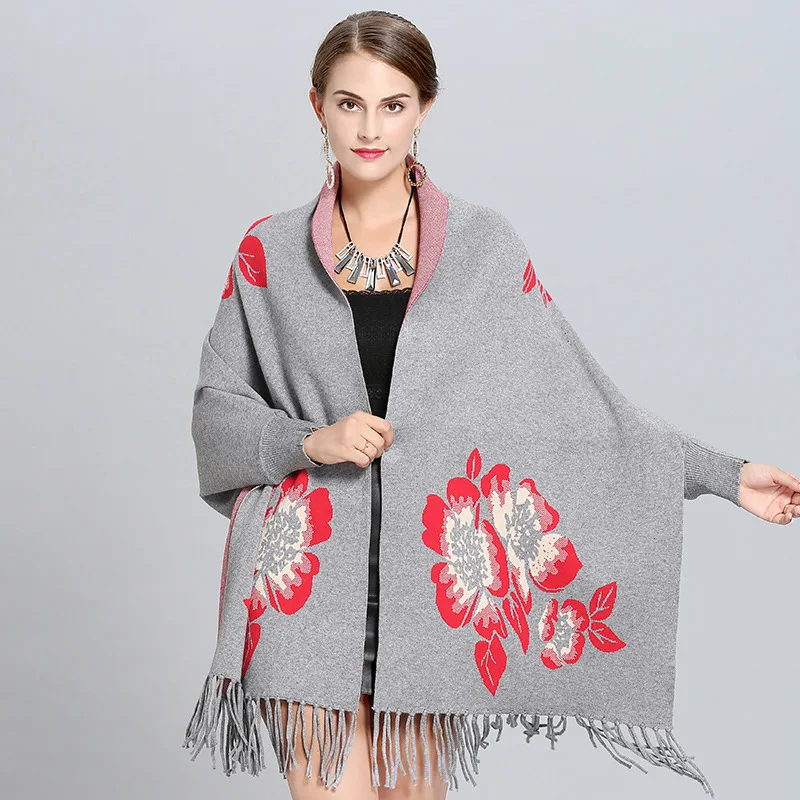 Женский вязаный кардиган RUNMEIFA теплый кашемировый из искусственного меха пончо