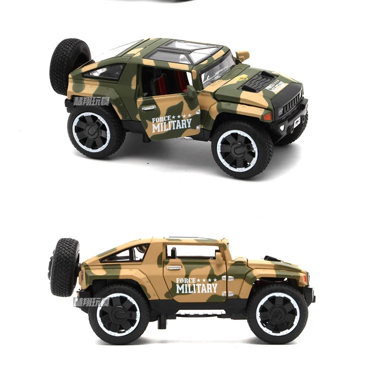 1/32 масштаб Hummer концепция Камуфляж для автомобиля литье под давлением модельные автомобили игрушки с открываемая дверь оттяните назад свет музыкальный автомобиль для детей подарок