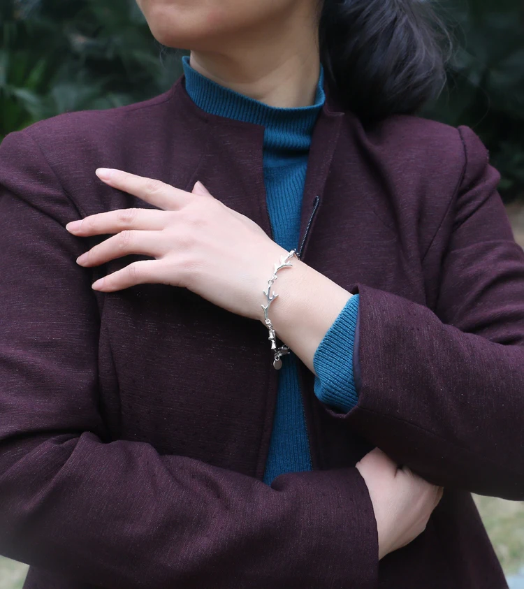 

925 sterling silver bracelet female models lovely style branches bracelet design girls charm jewelry solid silver bracelet 20cm