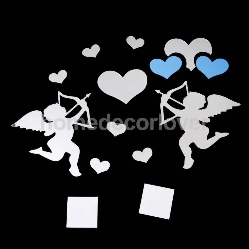 Серебряная любовь Купидон сердце зеркало Съемная Наклейка Настенная Декор DIY|wall