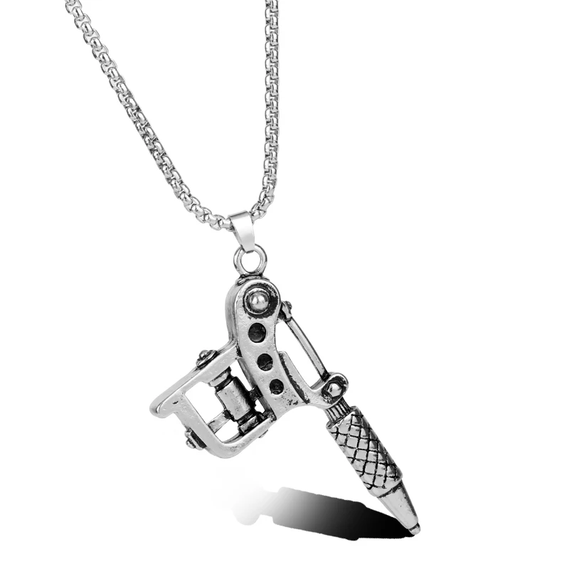

MQCHUN New Design Gunmetal Mini Tattoo Machine 1PC Necklace Punk Style Tattoo Pendant Necklace For Men Hip Hop Rock Jewelry Gift