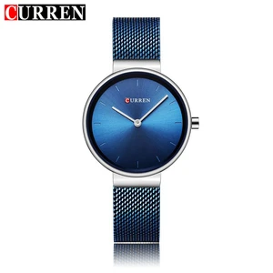 Часы CURREN, женские кварцевые часы, роскошные женские наручные часы, тонкий сетчатый Браслет из нержавеющей стали, 9016