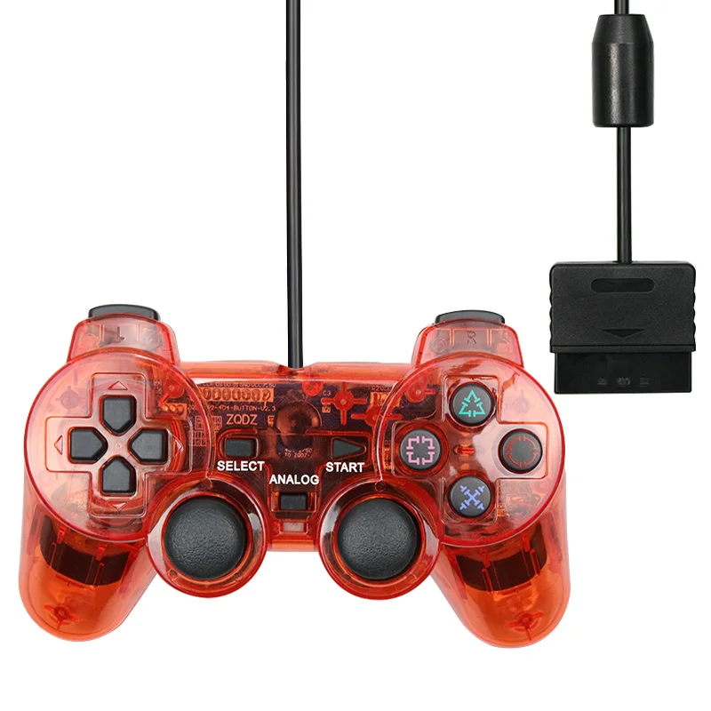 Red Прозрачный цветной проводной контроллер для PS2 bulit-in Вибрации Джойстик Геймпад Джойстик через цвет для Playstation 2 контроллер - Цвет: Red