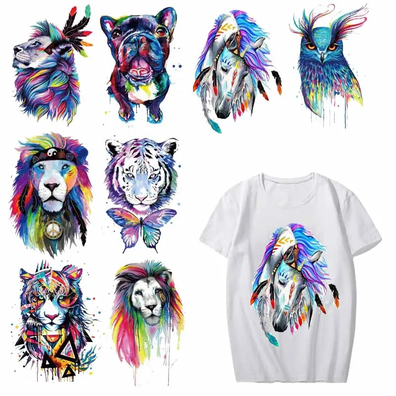 

Iron on Watercolor Tiger Dog Owl Patches for Clothing DIY T-shirt Dresses Applique Heat Transfer Vinyl Stickers Thermal Press