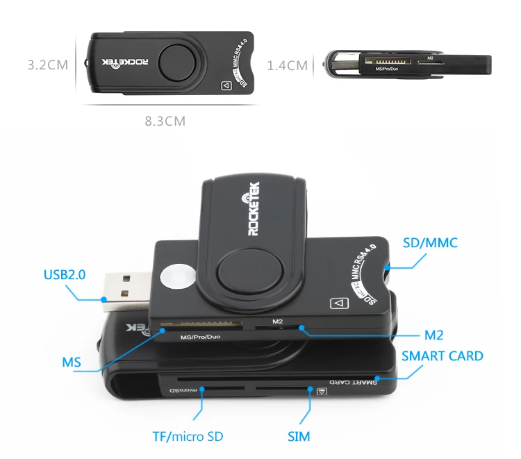 Rocketek в то же время считывает 2 карты Usb RT-SCR10 адаптер для чтения карт памяти SD/TF Micro SD