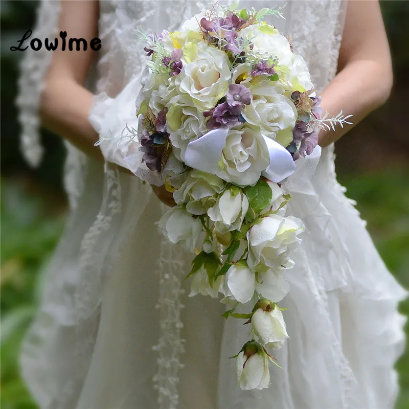 

Artificial Teardrop Wedding Bouquet Handmade Waterfall Wedding Flowers Bridal Bouquet Wedding Bouquets Bouquet De Mariage Rose
