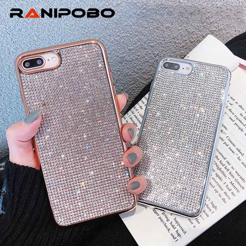 Модный Алмазный чехол для телефона для iphone XS X XS Max XR 6 6s 7 8 Plus, блестящие стразы, мягкий ТПУ чехол, розовое золото, чехол s