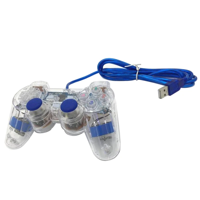 Синий прозрачный светодиодный проводной usb геймпад полное колебание игровой