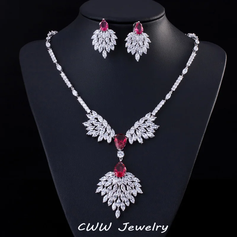 High Quality Green Zirconia Rhinestone Fashion Jewellery Wedding Jewelry Sets Long Crystal Drop Bridal Necklace And Earring T234|jewellery