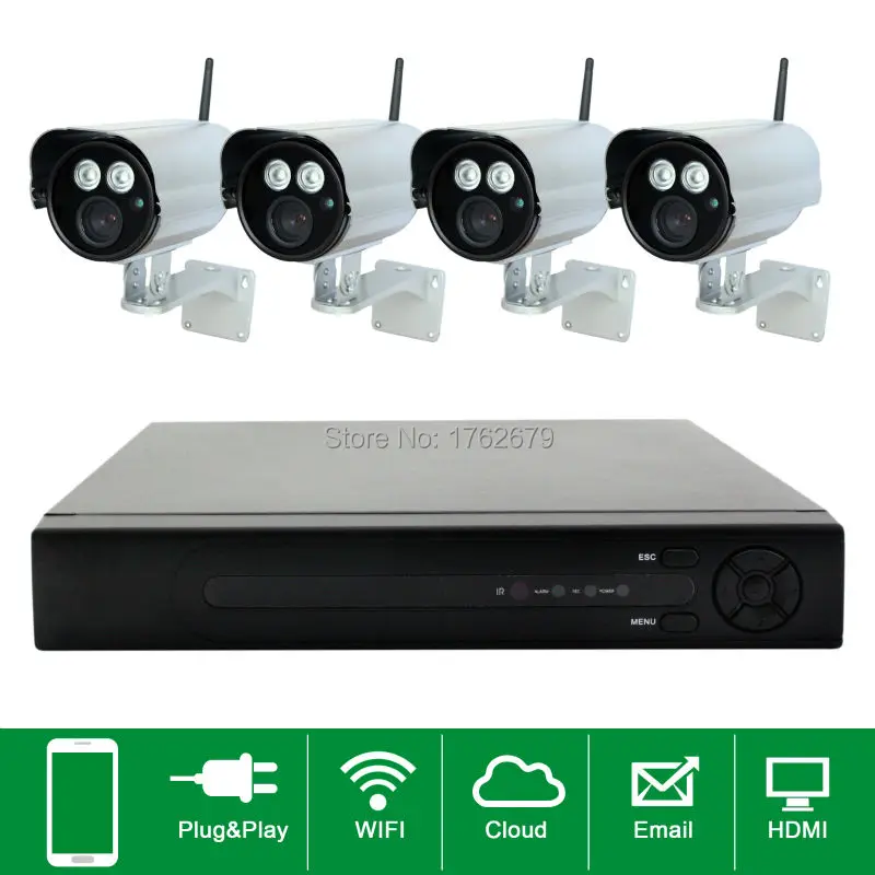 Беспроводной Wi Fi Новый OV9712 50 м ИК расстояние P2P ONVIF 720 P IP камера 1 шт. 4ch NVR survillance