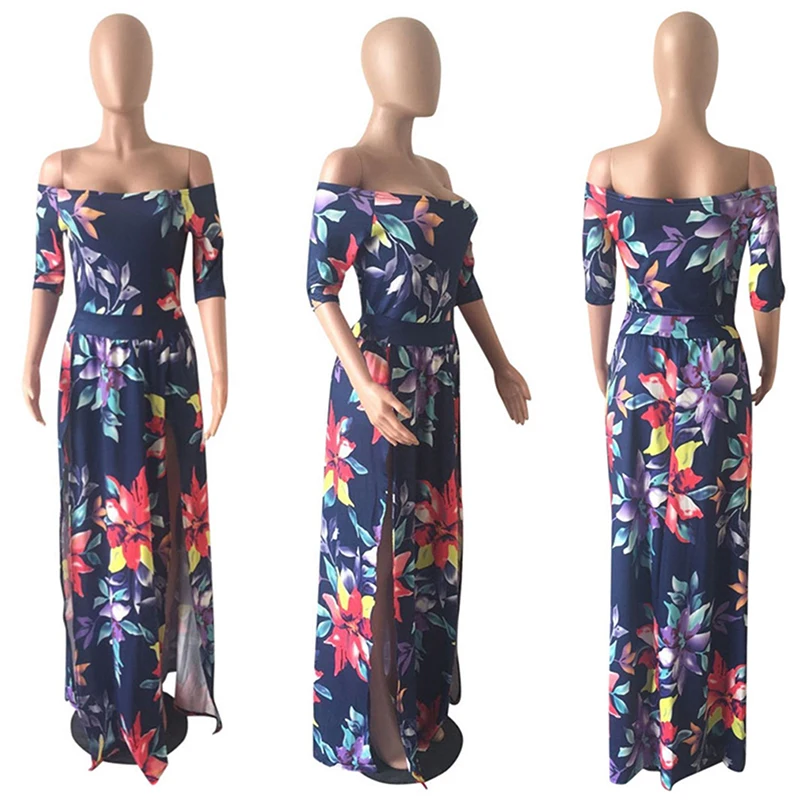 Big Size Women Dress Summer Ankle-Length Long Heigh Qaulity Floral Print High Slit Bohemian Maxi Beachwear | Женская одежда