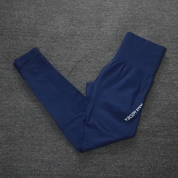 navy blue Бесшовные леггинсы женские спортивные обтягивающие брюки с высокой талией для йоги женские спортивные Леггинсы пуш-ап эластичные упражнения для брюк спортивные штаны для бега - Цвет: navy blue