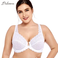 delimira womens plus size full coverage support unlined embroidered front close underwired lace bra