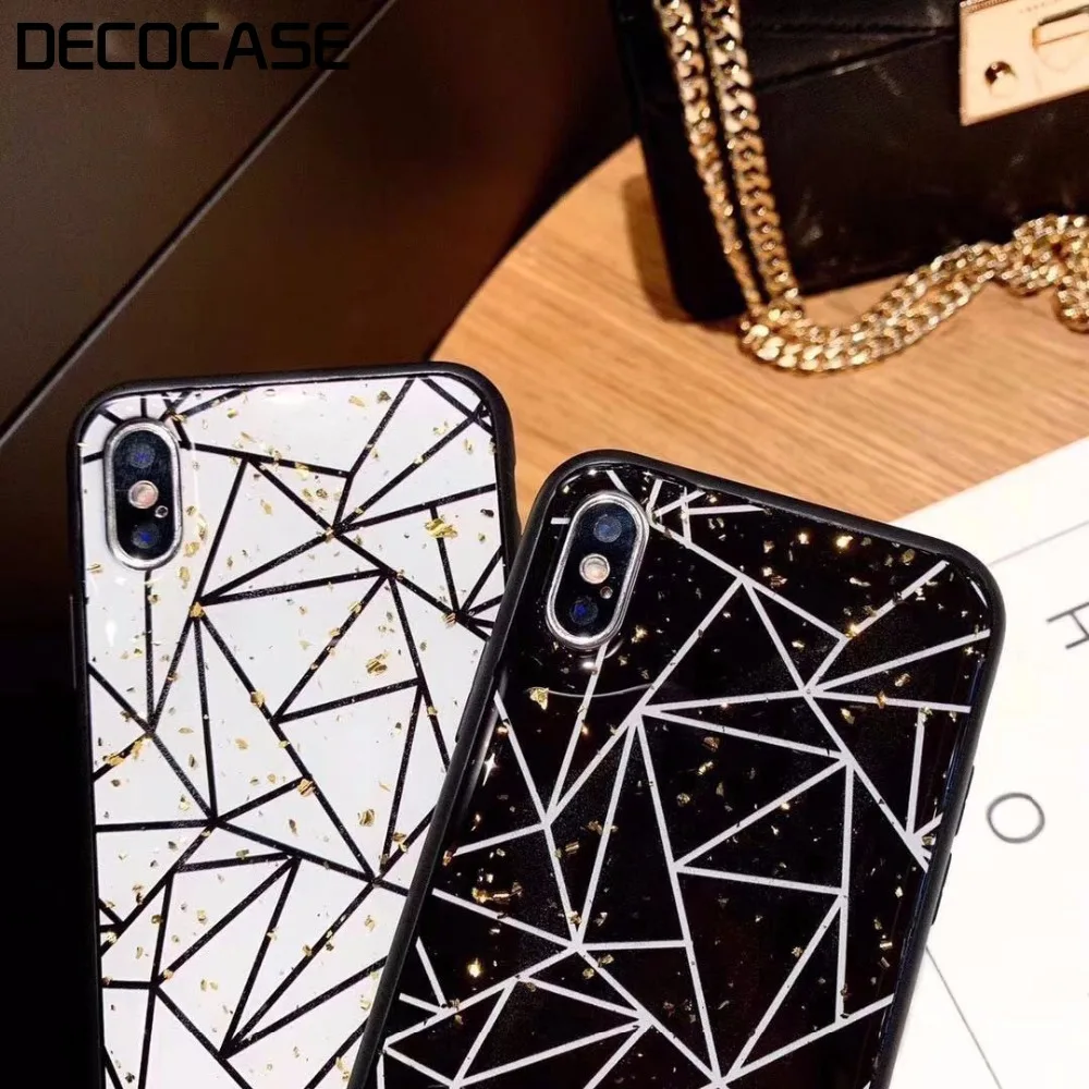 DECOCASE Fashion Gold Foil Geometric Drop Glue Women Black White Phone Cases for iPhone 7 8 Plus 6 6S X XR XS Max Covers Gifts |