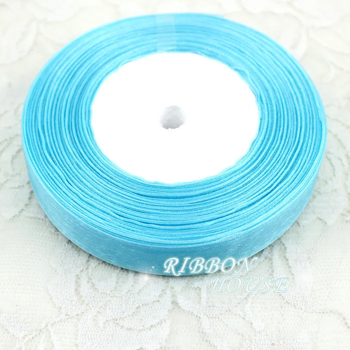 (50 yards/roll) 1/2''(12mm) sky blue organza ribbons wholesale gift wrapping decoration Christmas ribbons images - 6