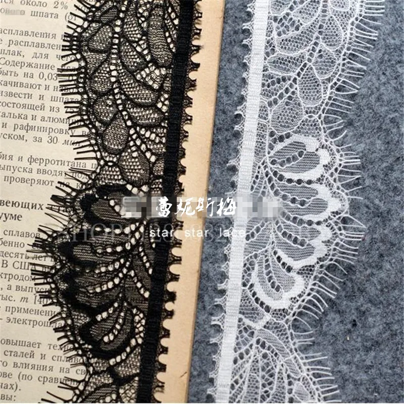 3Meters Black and White Eyelashes Lace Fabric DIY Clothing Collar Decoration Headdress Accessories 4cm LB0061 | Дом и сад