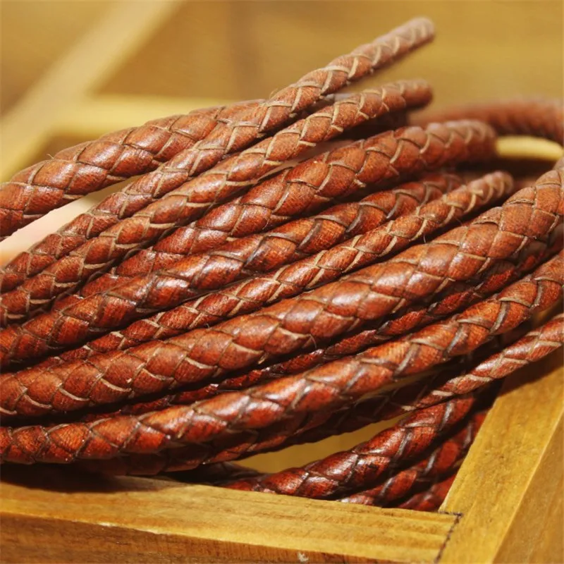 

2m/lot 3mm 4mm 5mm brown Round Braided Genuine Leather Cord Coffee Cow Leather Cords String Rope Bracelet Findings DIY Jewelry
