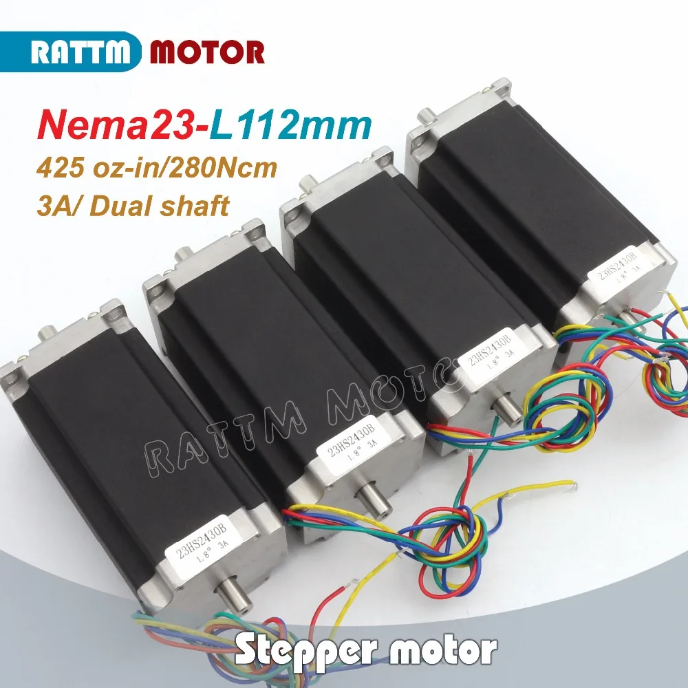 【DE Ship】 Бесплатная НДС 4 шт. NEMA23 425Oz-in 2.8N. М 112 мм Длина двойной вал шаговый