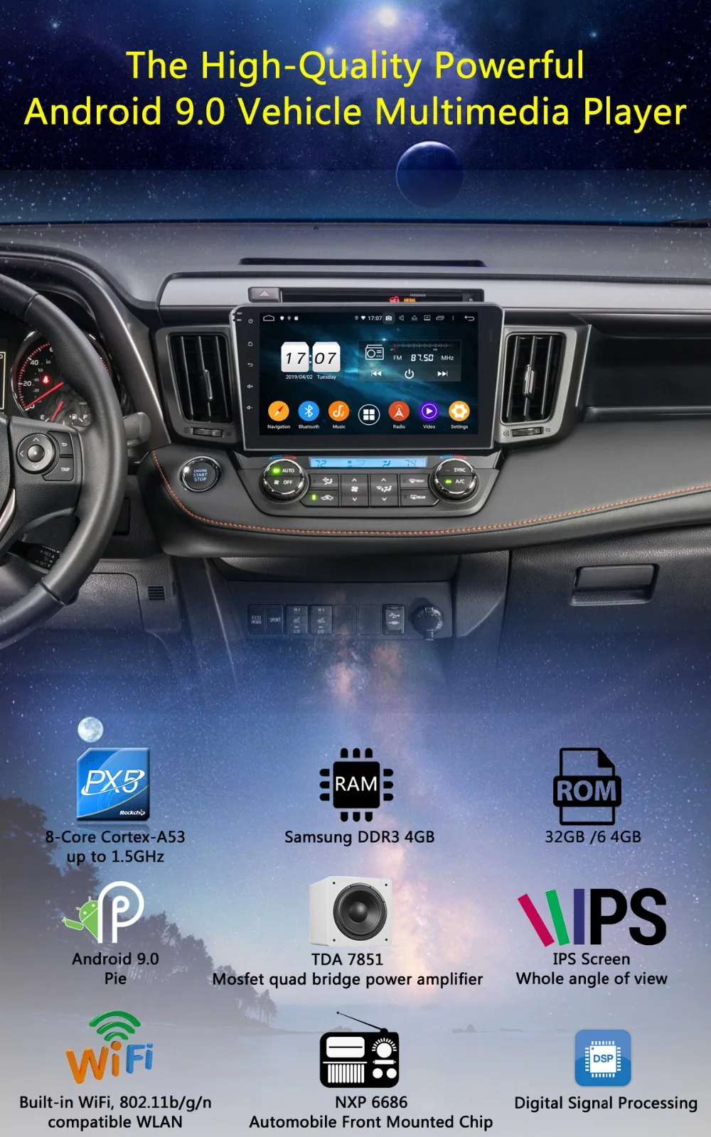 10," ips Android 9,0 8 ядерный 4 Гб+ 64 ГБ Автомобильный мультимедийный плеер для Toyota RAV4 2013 gps Радио CarPlay
