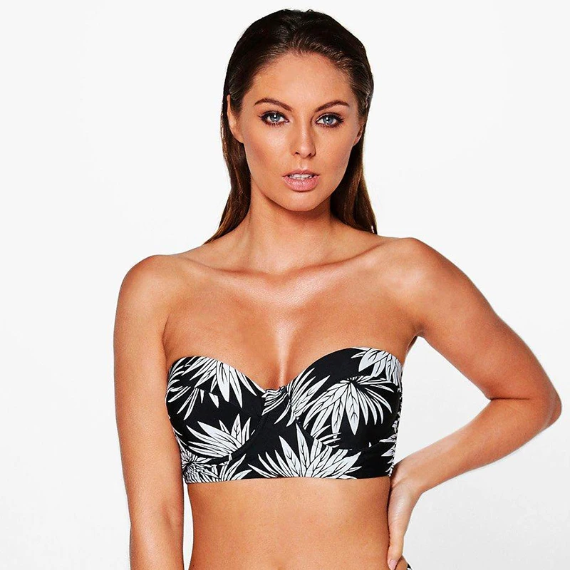 Hodoyo 2017 Women Swimwear Sexy Bikini Set Black Print Floral Mid Waist Wireless Sets Strapless Sheathy |