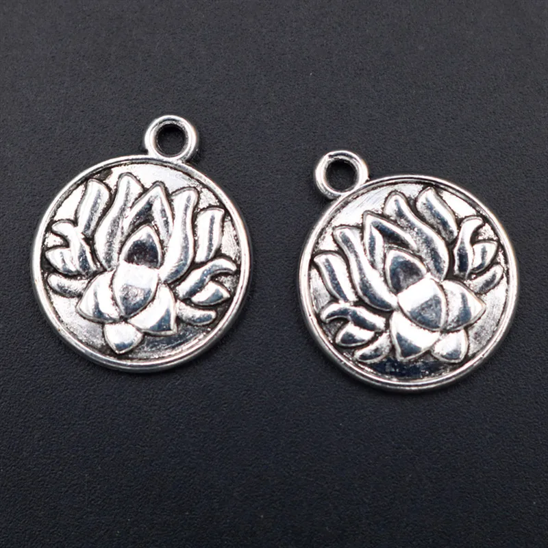 

WKOUD 6pcs Silver Color Metal Flower Charm Round Alloy Pendants vintage Necklace Bracelet DIY Jewelry Handmade A1687