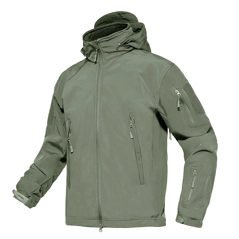 Army green TACVASEN зимняя мужская куртка пальто водонепроницаемая тактическая куртка Военная мягкая оболочка охотничий жилет Съемная ветровка с капюшоном верхняя одежда - Цвет: Army green