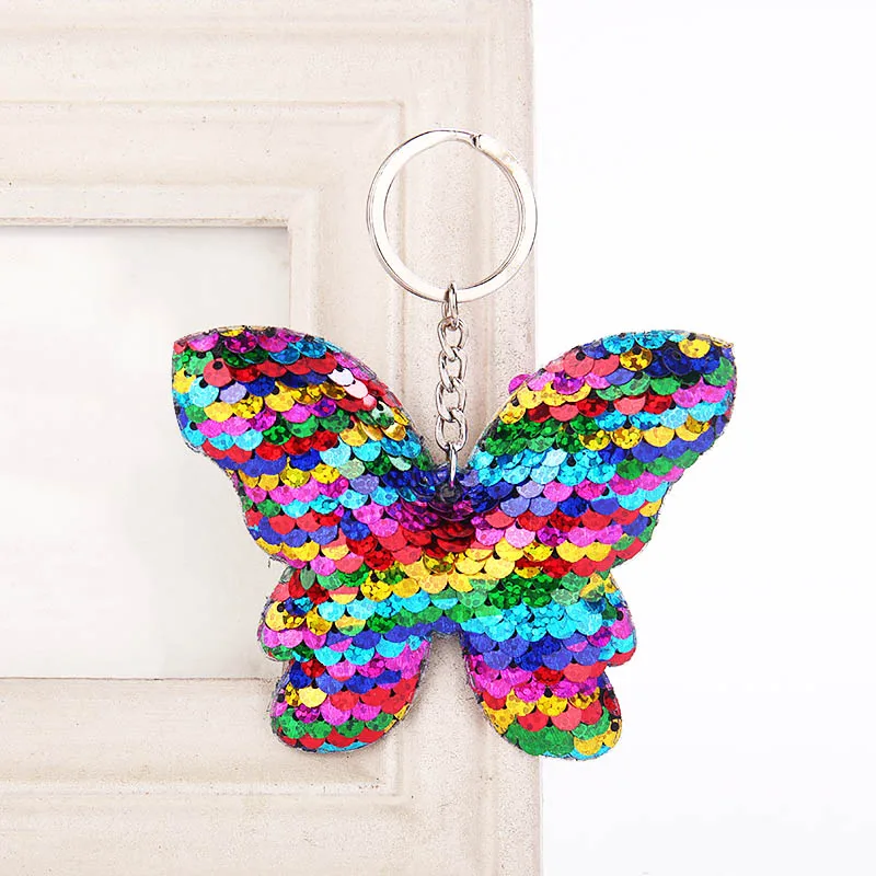 Butterfly Colorful Распродажа, 1 шт., для женщин, девочек, сумка для ключей в машину, аксессуары, изысканная Русалка, кошка, ананас, звезда, уникальный милый брелок с блестками - Цвет: Butterfly Colorful