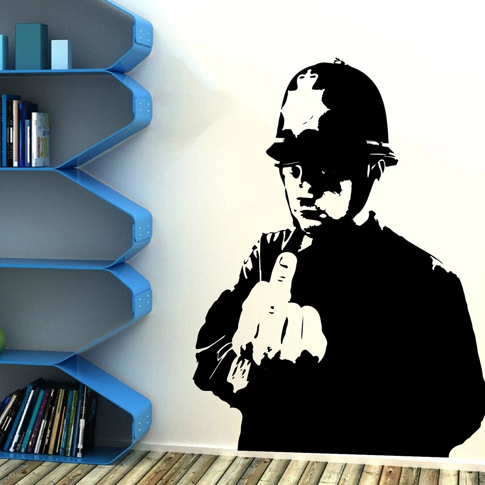 

Banksy Middle Finger Cop Rude Wall Sticker Bedroom Living Room Banksy Graffitti Street Culture Police Wall Decal Vinyl Decor