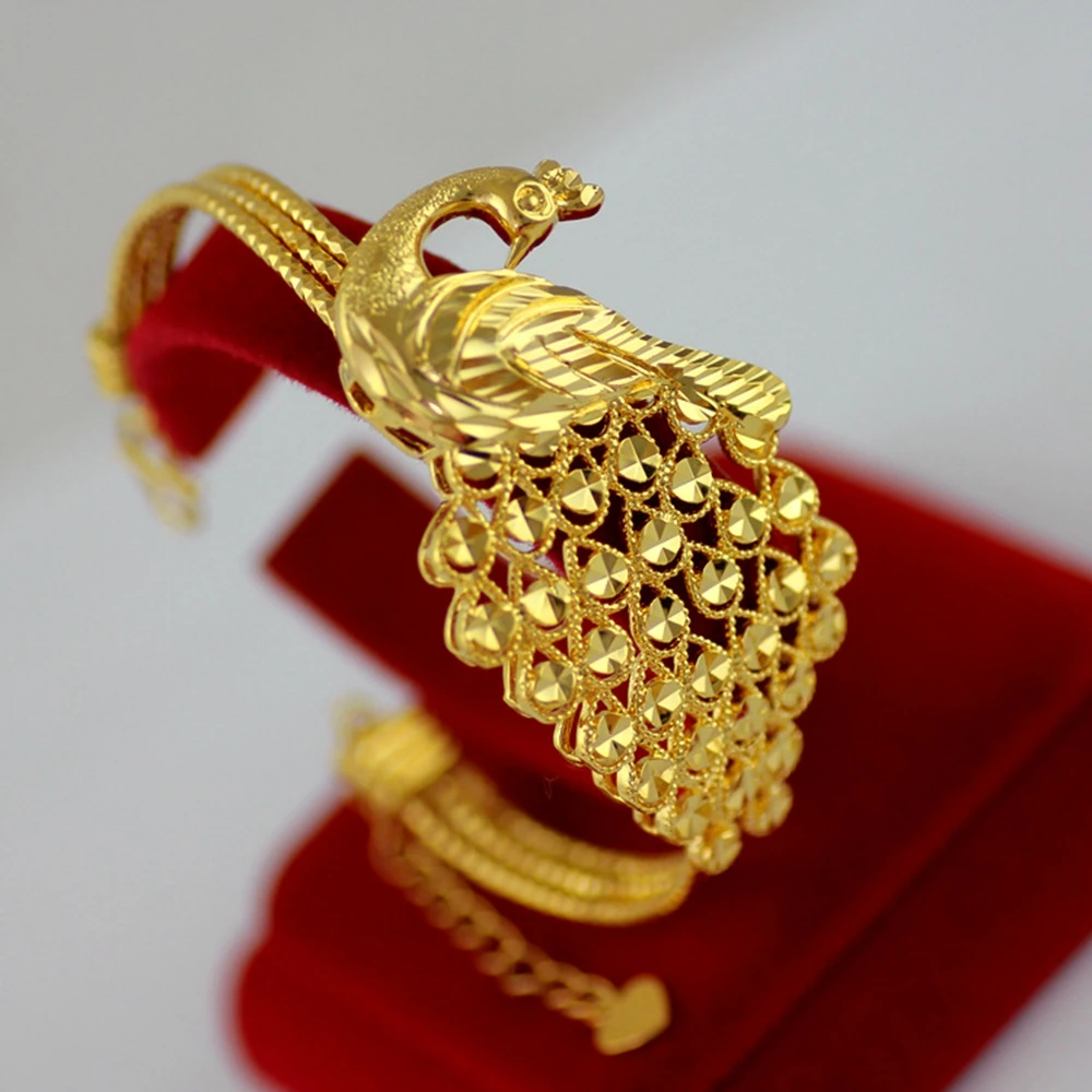 Женский филигрань павлина желтое золото браслет на запястье|cuff bangle|woman bracelet