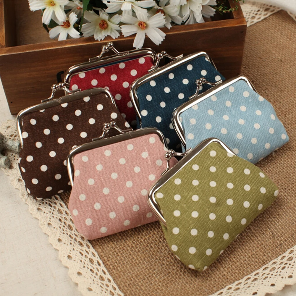 Чехол Кошелек для женщин Мини в красный горошек Кошельки из хлопка телефона