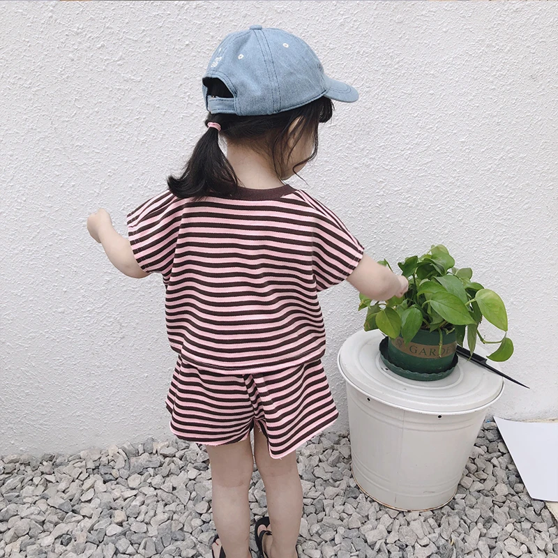 Babyinstar/детский летний комплект костюм в полоску для мальчиков и девочек хлопковый
