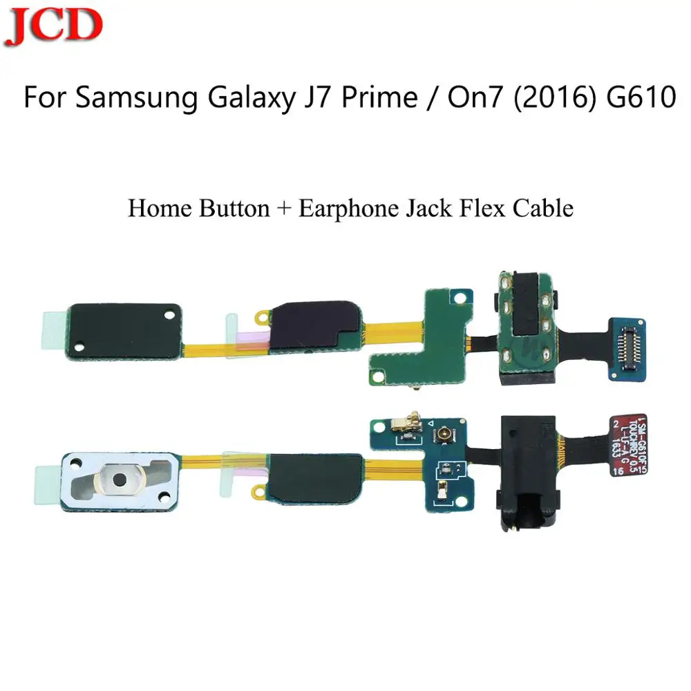 

JCD Home Button + Earphone Jack Flex Cable for Samsung Galaxy J7 Prime / On7 (2016) G610 Home Button Keypad Sensor Audio Jack