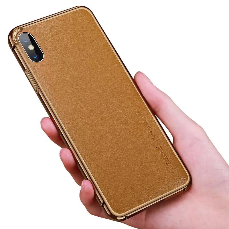 Binbo For iPhone XS Max Case Cover Luxury Genuine Leather+Aluminum Metal Frame XR X | Мобильные телефоны и аксессуары