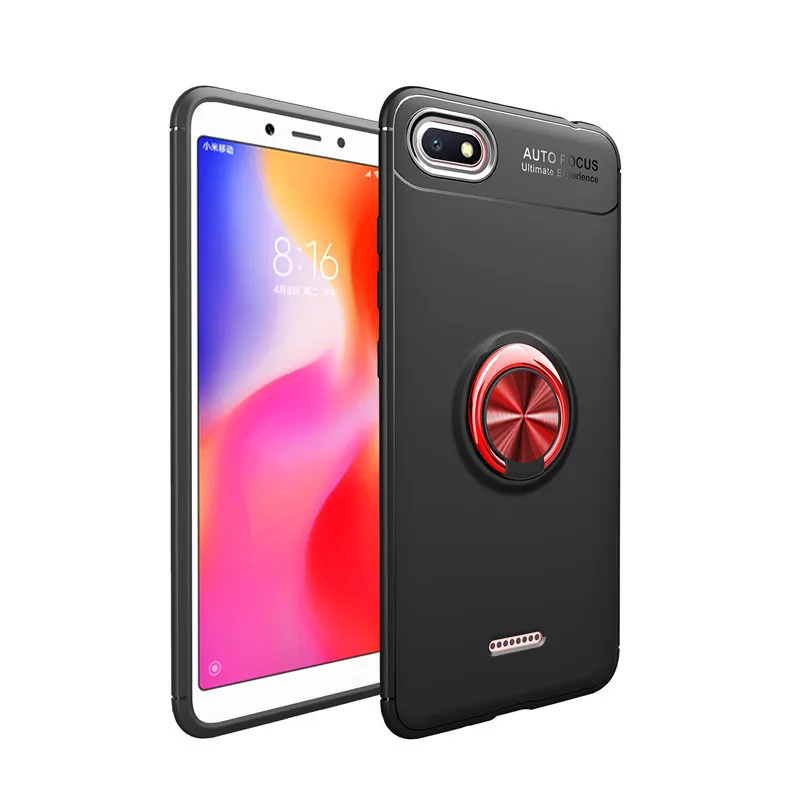 Black and Red Чехол для Xiaomi Redmi 6A, чехол для Xiaomi Redmi 6, Модный деловой чехол с магнитным кольцом на палец, задняя крышка для телефона, 5,45 дюйма - Цвет: Black and Red