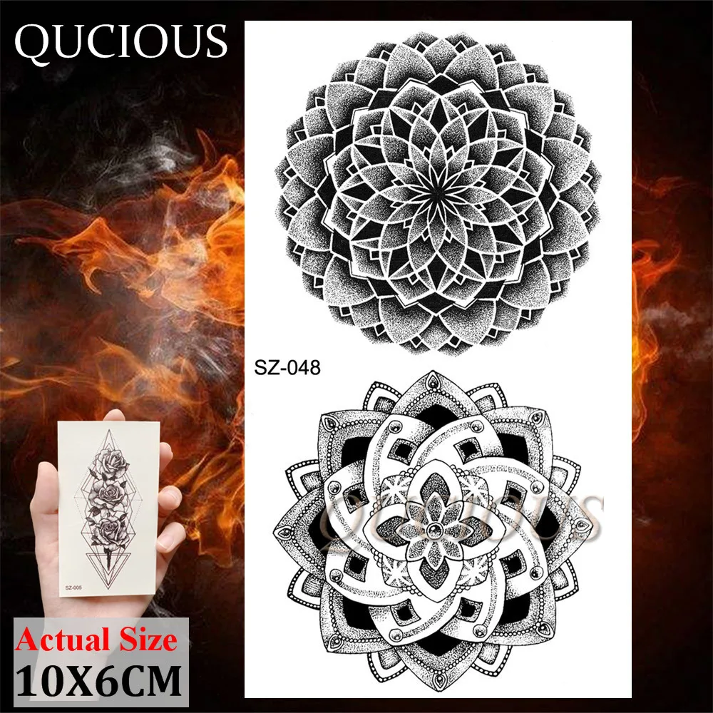 Временные татуировки Qucious Mandala Flower черная хна водостойкая Реалистичная