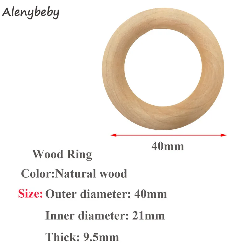 40mm 50pcs 50 шт. детское деревянное зубное кольцо природа детская игрушка Монтессори Органические Детские Прорезыватели для зубов игрушки Аксессуары деревянное кольцо браслет - Цвет: 40mm 50pcs